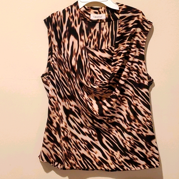 ❤ CALVIN KLEIN FLOWY ANIMAL PRINT TOP, MEDIUM - Picture 1 of 4